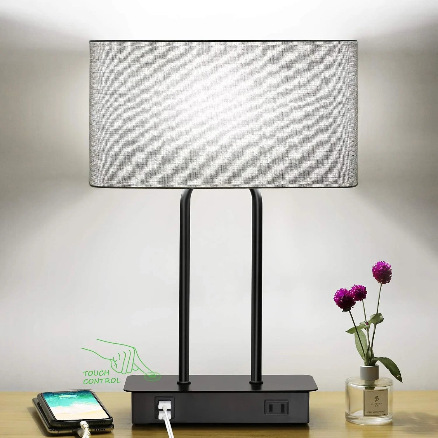 Special Lakumu Bedside Touch Control Table Lamps with Dual USB Charging Ports 1 AC Outlet, Dimmable
