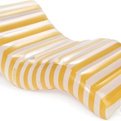 Alternative view of Special Giant Yellow & White Cabana Inflatable Chaise Lounger Pool Float, Chair Pool Float, Nearly 6 Feet Long