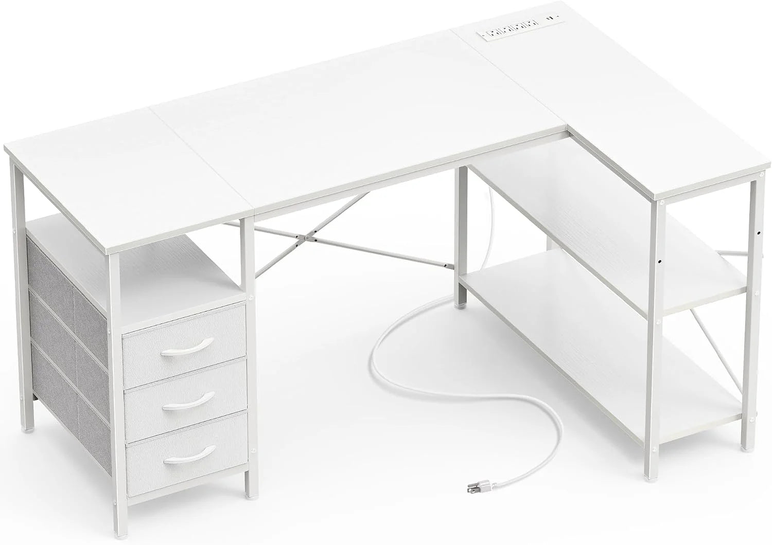 Special L Shaped Office Desk with Power Outlets, 47 Inch Computer Desk with 3 Drawers - Image 6