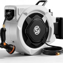 Special Retractable Garden Hose Reel, 1/2 x 100ft Wall Mounted Hose Reel with 3/4" Brass Fitting & 10-Pattern Nozzle