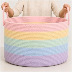 Special OrganiHaus Round Toy Basket & Blanket Basket, Cotton Rope 20×13, Full Honey, Round Cotton Rope Basket, 20×13