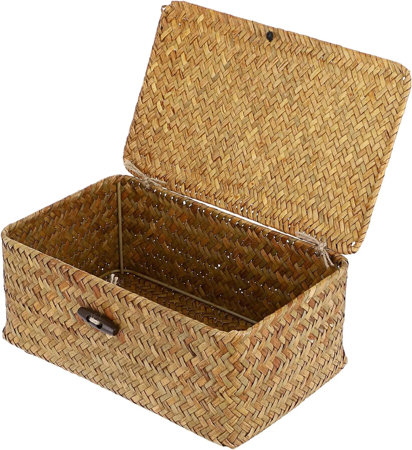 Special Shelf Baskets Bin with Lid Large Handwoven Basket Box, Coffee, Natural Seagrass Storage Baskets - Image 6
