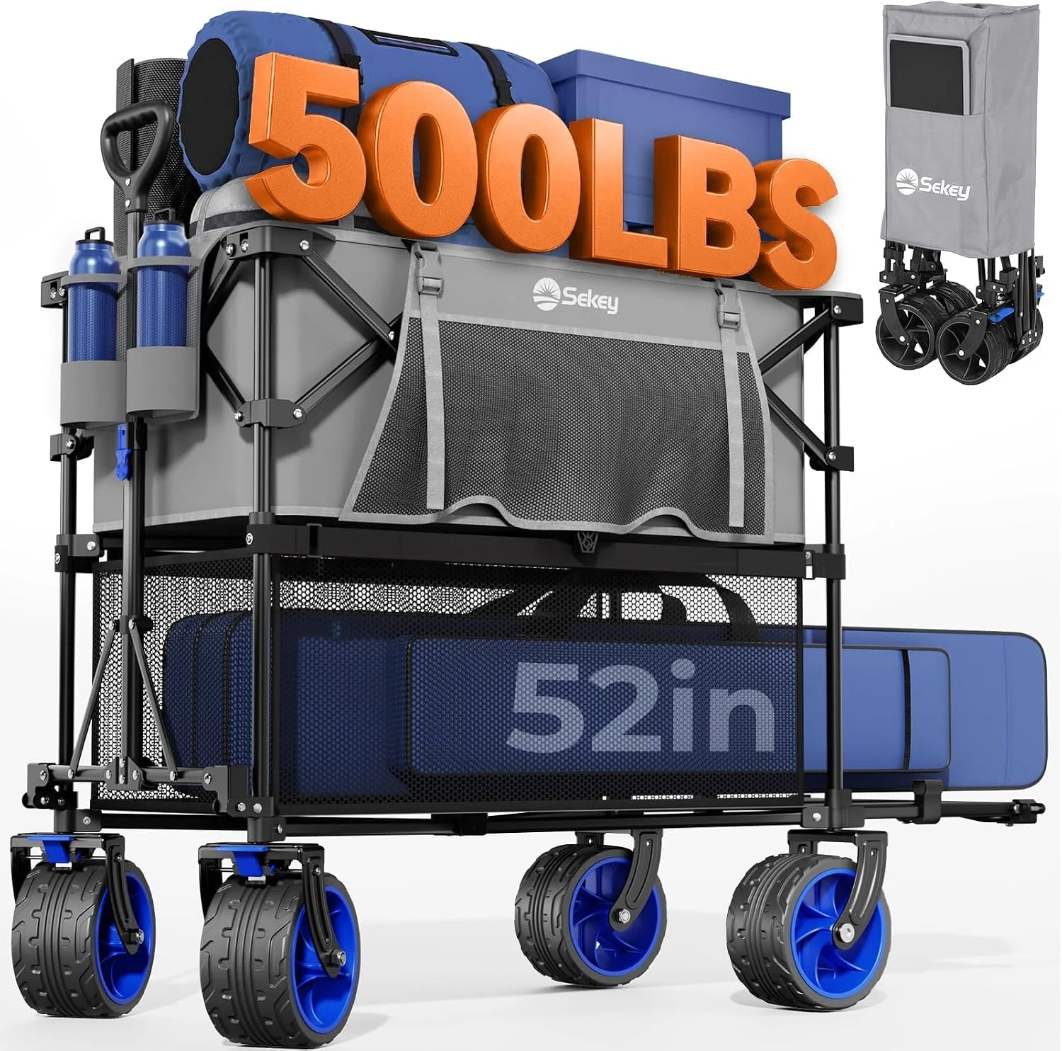 Special Sekey Double Decker Wagon, 500LBS Heavy Duty Collapsible Utility Cart with 400L Capacity & Extended Lower Shelf - Image 5