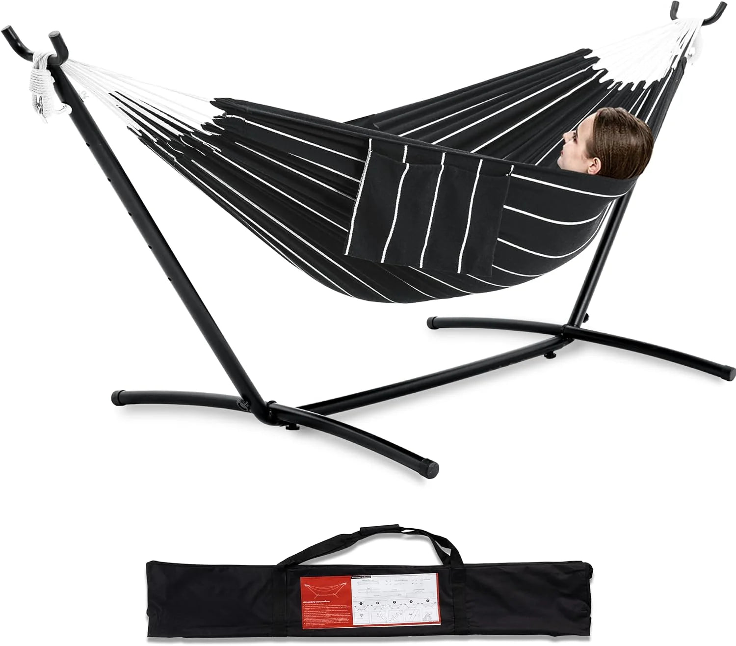 Special Double Hammock with Stand for Outside, Heavy-Duty, Portable (Coffee) - Image 12