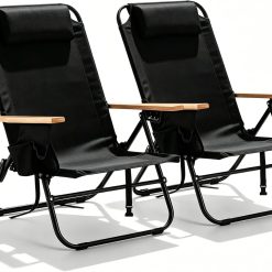 Special 2 Pack Lightweight Portable Camping Beach Chair for Adults, Outdoor Lay Flat Folding Beach Chairs with 5