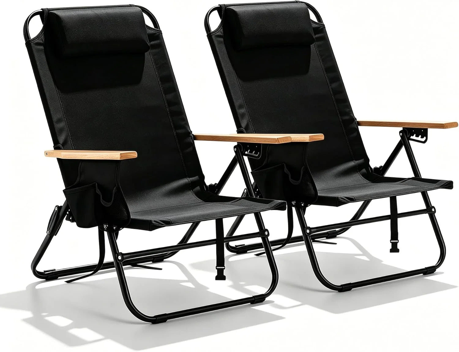 Special 2 Pack Lightweight Portable Camping Beach Chair for Adults, Outdoor Lay Flat Folding Beach Chairs with 5