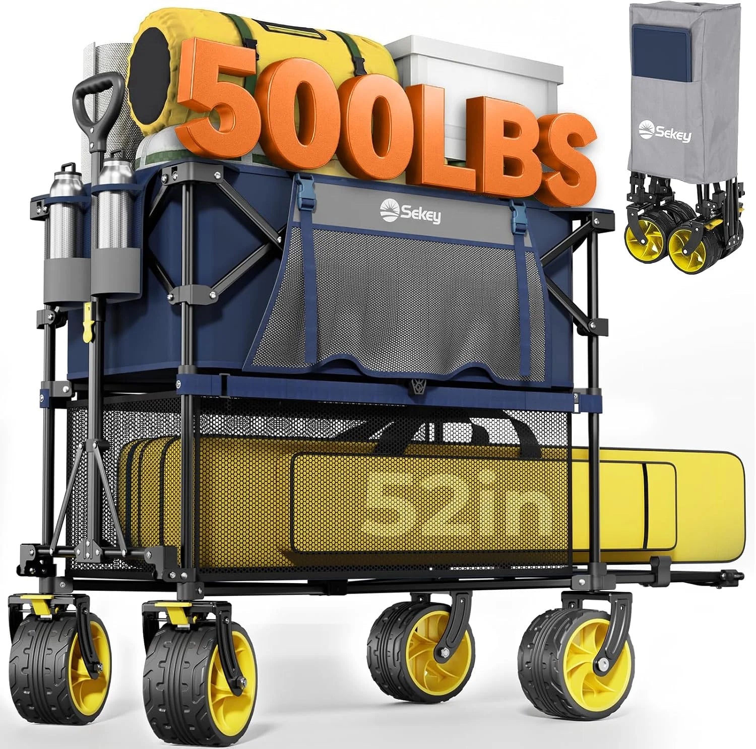 Special Sekey Double Decker Wagon, 500LBS Heavy Duty Collapsible Utility Cart with 400L Capacity & Extended Lower Shelf - Image 4