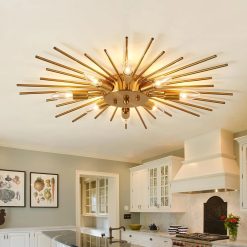 Special ZGLAOJT Semi Flush Mount 8 Light Ceiling Light Modern Metal Ceiling Lighting Gold Light Fixture Chandelier