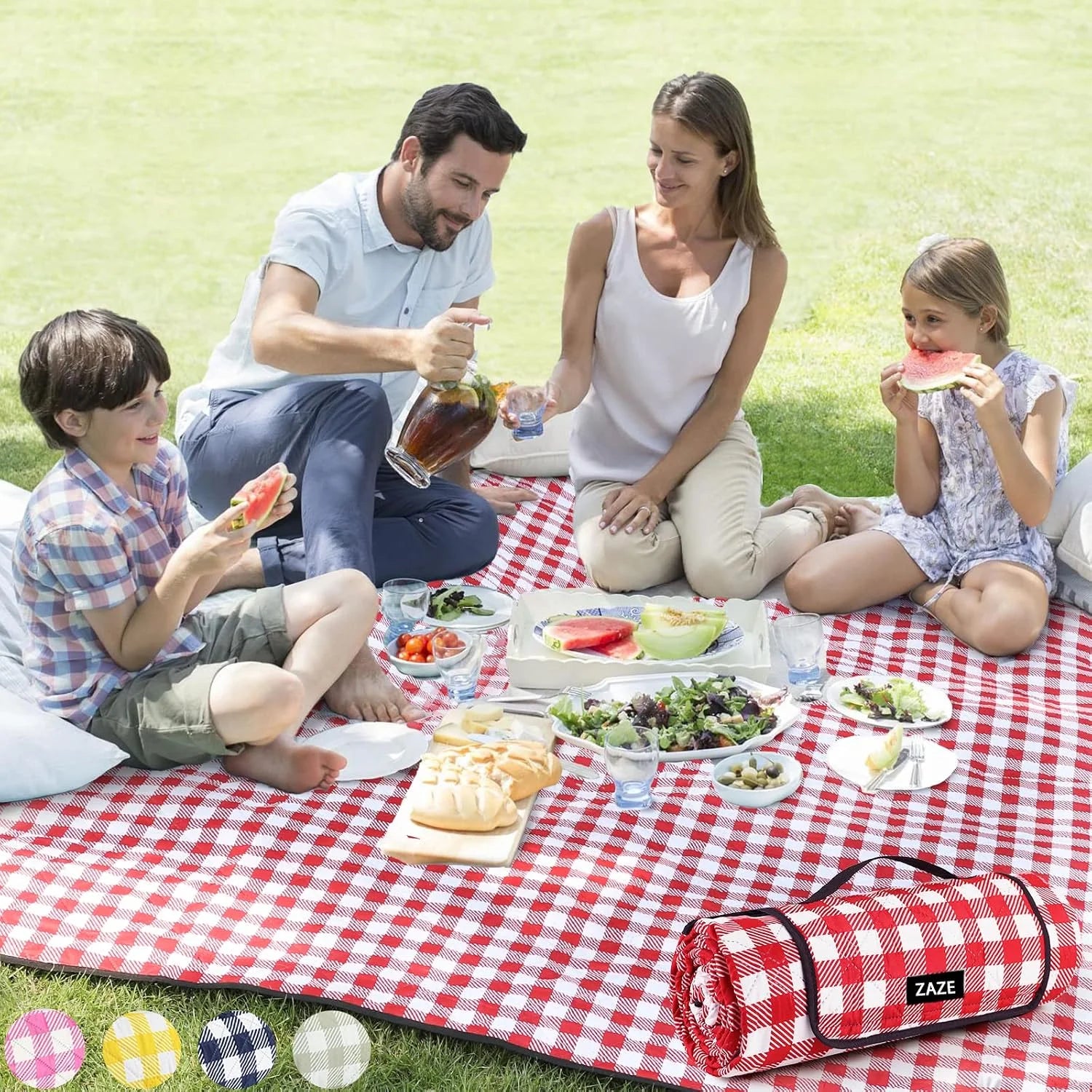 Special Extra Large Picnic Outdoor Blanket, 80鈥漻80" Waterproof Foldable Blankets Gingham Picnic Mat for Beach - Image 5