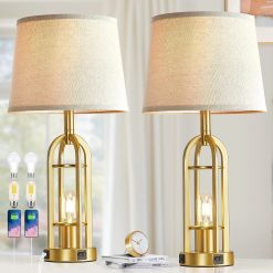 Special Black Table Lamps for Living Room Set of 2, Farmhouse Lamps for Night Stands with USB A+C