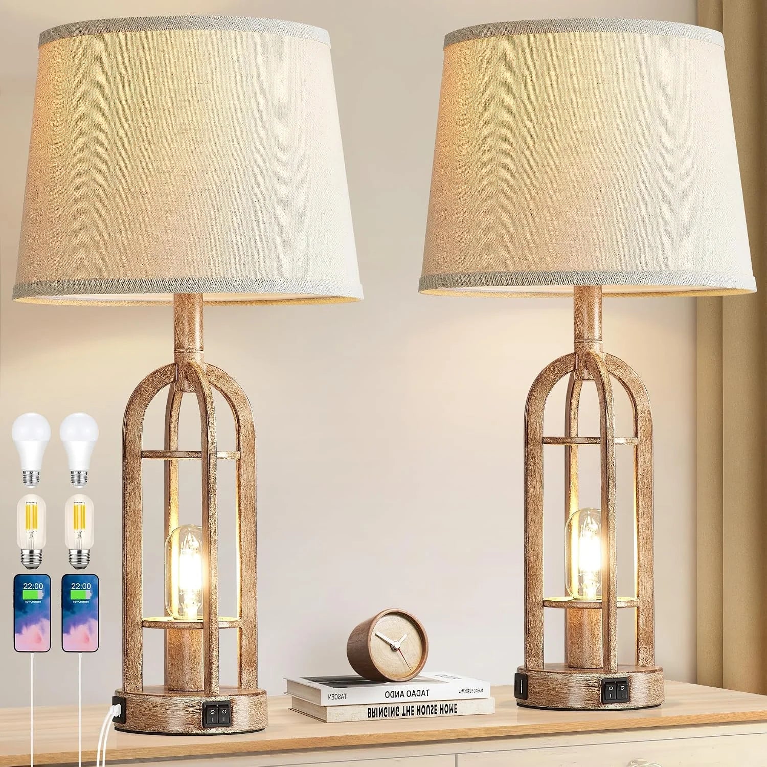 Special Black Table Lamps for Living Room Set of 2, Farmhouse Lamps for Night Stands with USB A+C - Image 6