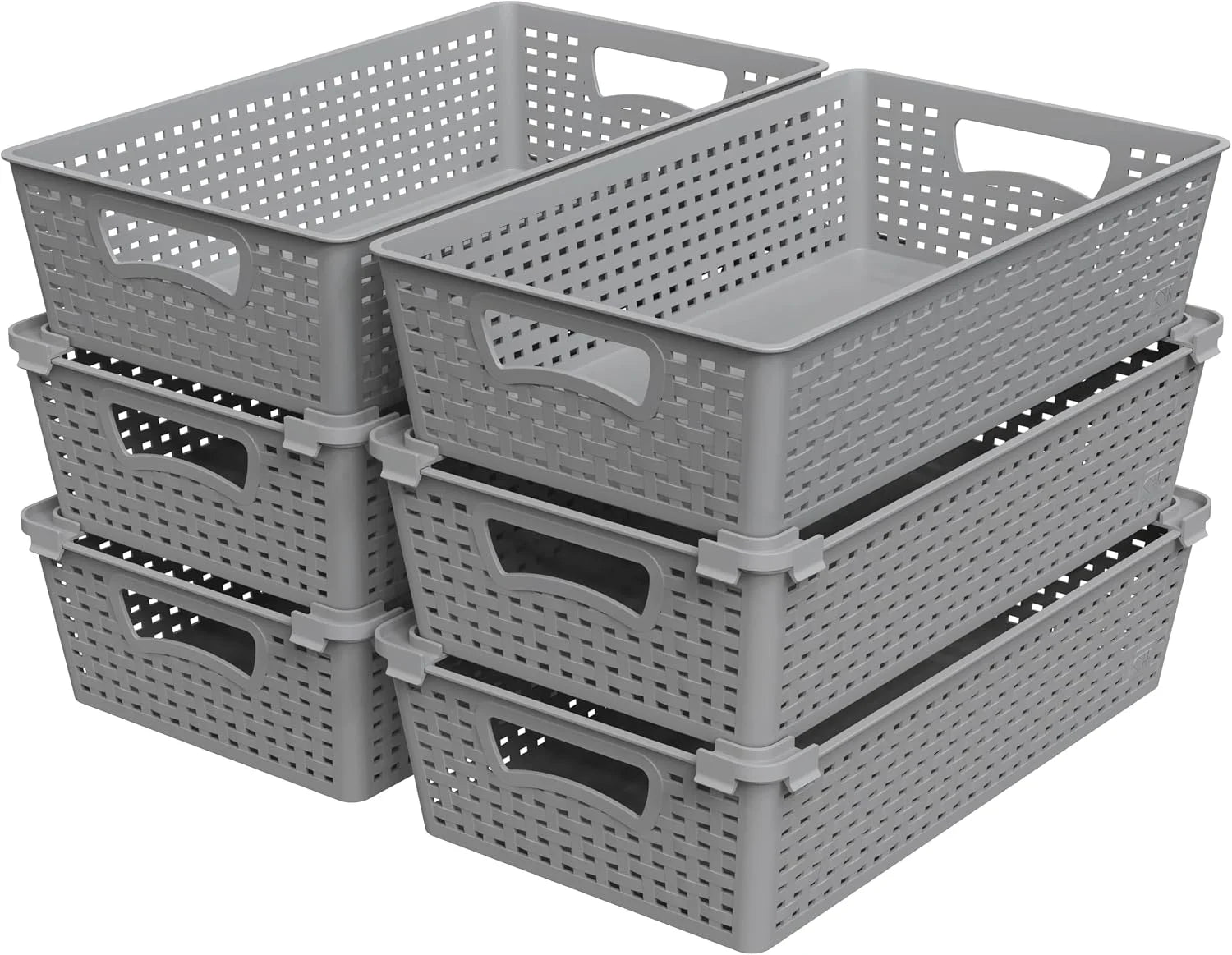 Special Plastic Woven Basket Organizer, 6 Pack, White, 14.5 D x 8.5 W x 3.5 H - Image 2