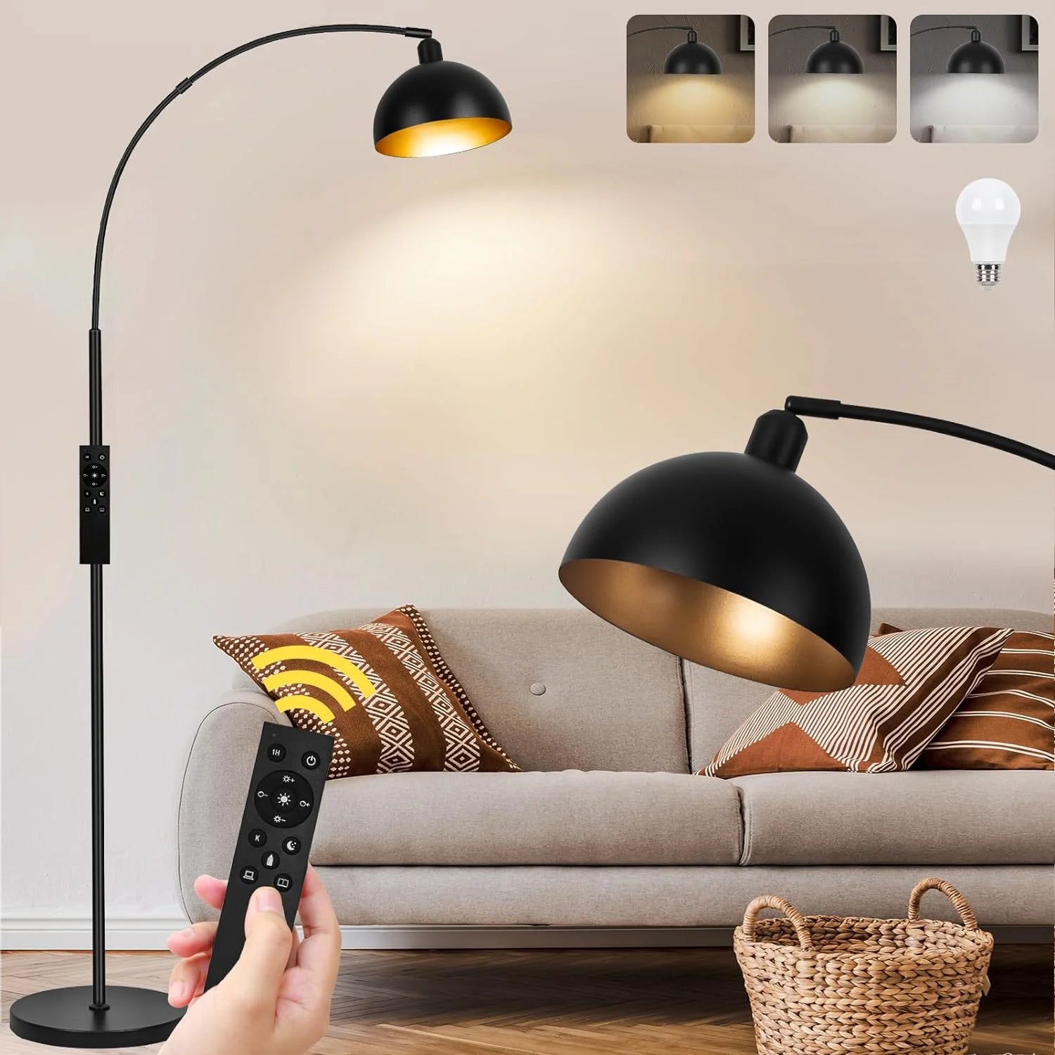 Special Black Arc Floor Lamp, Remote Control, Dimmable, 2700-6000K, Bulb Included, 9W LED, Modern Arch Standing lamp - Image 3