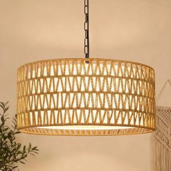 Alternative view of Special 9-52 Height Adjustable Farmhouse Chandelier Light Fixture, 5-Light Rattan Boho Chandeliers for Dining Room