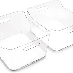 Special Plastic Storage Bins, Large, 2 Pack, Clear, Pantry Organizers and Storage Containers, Fridge Organizer Bins