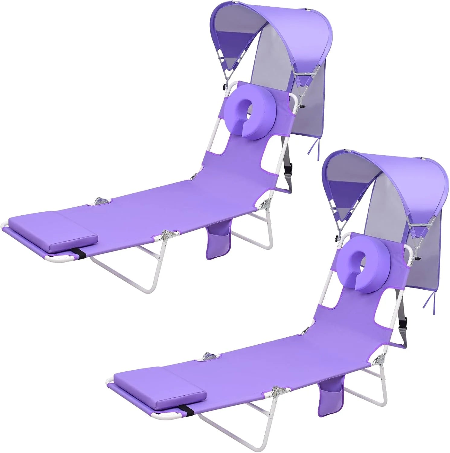 Special Beach Tanning Lounge Chair with Canopy Shade Face Hole Padded Adjustable Washable, 6 Position Layout Chair - Image 8