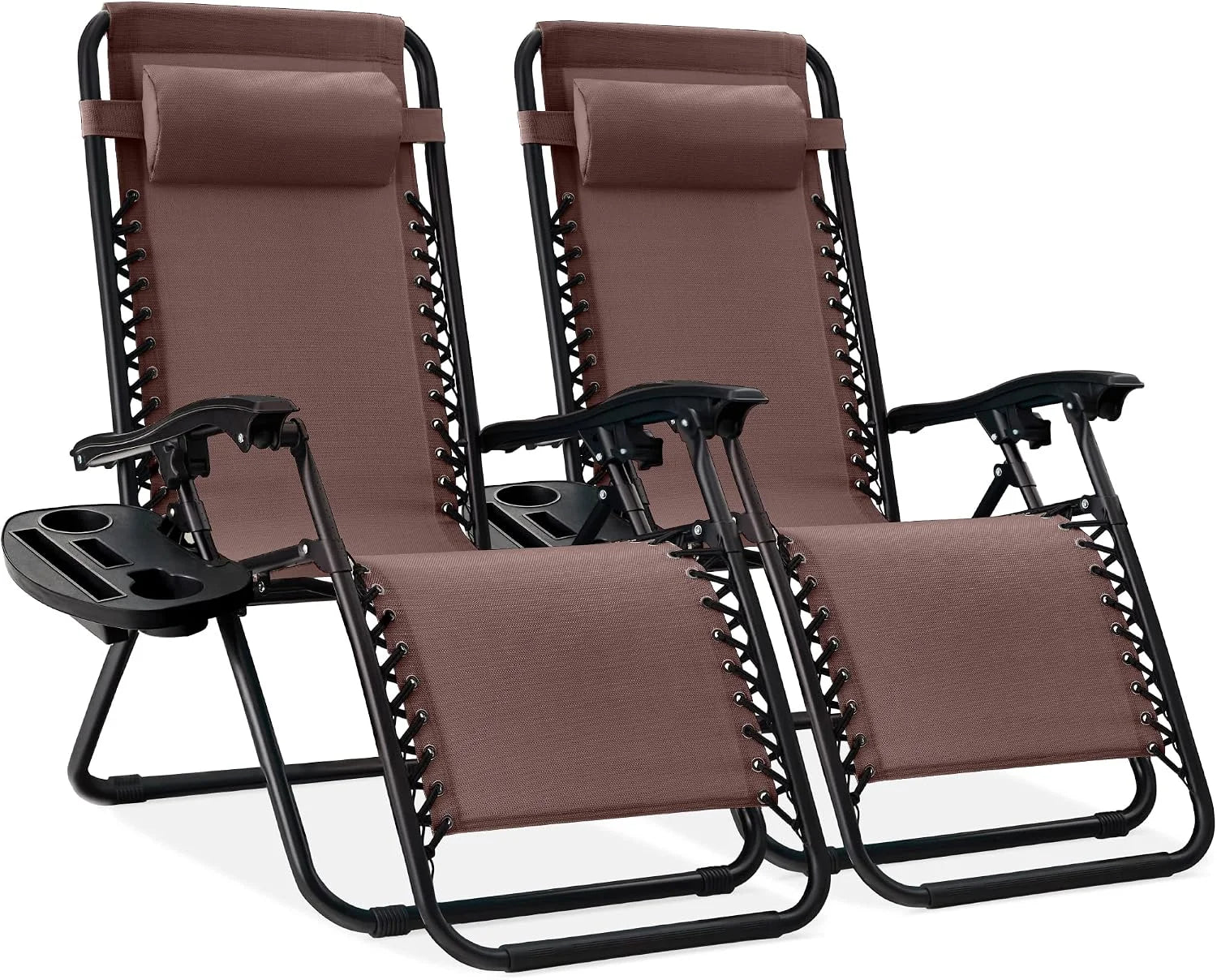Special Choice Products Set of 2 Adjustable Steel Mesh Zero Gravity Lounge Chair Recliners w/Pillows and Cup Holder Trays - Image 21