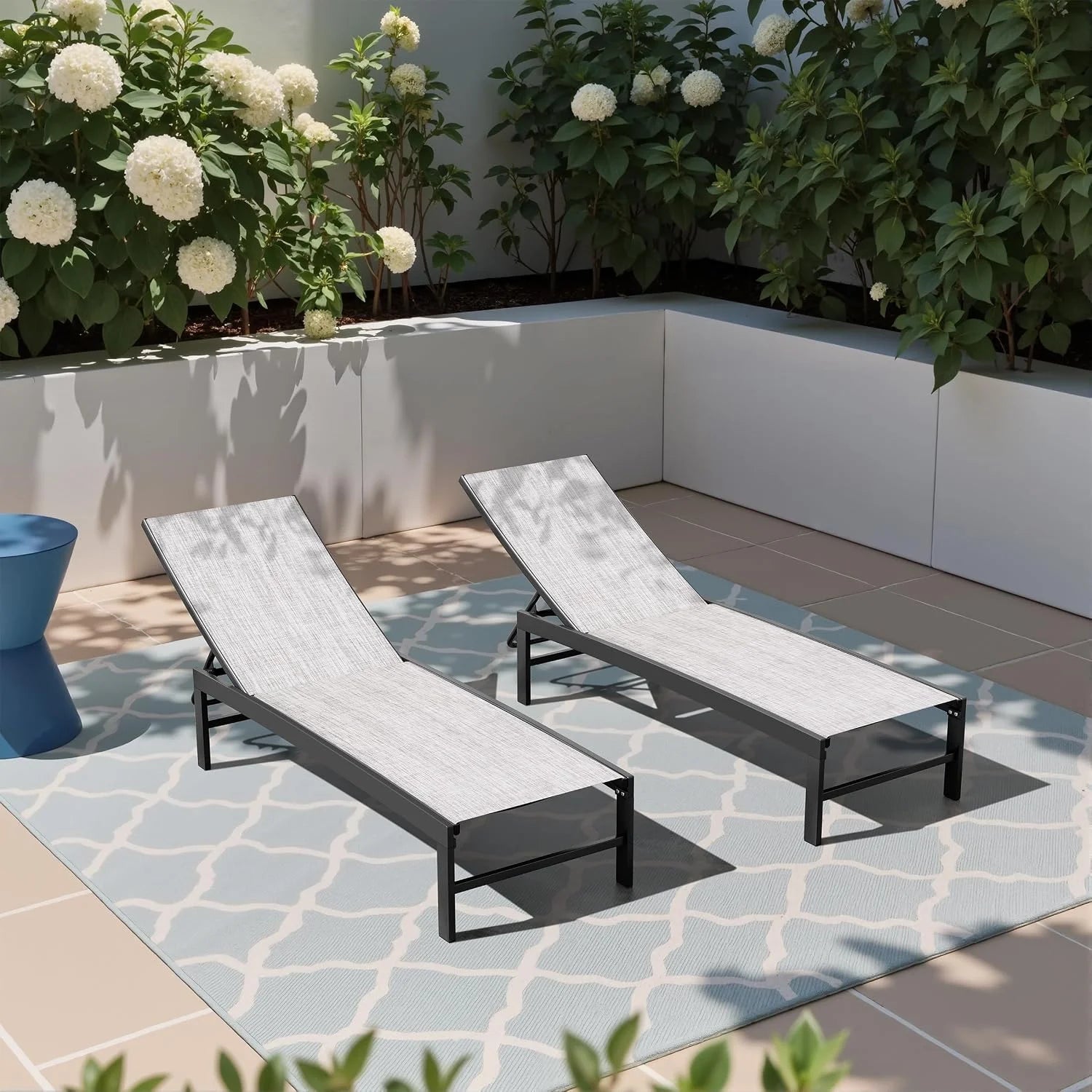 Special Products Lounge Chair Outdoor Set of 2, Metal Pool Chaise Lounge Chairs, Adjustable Five-Position Tanning - Image 11