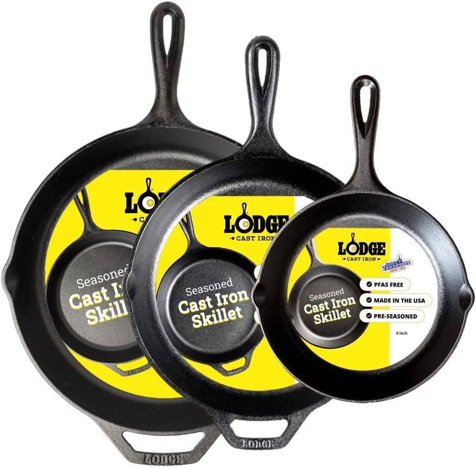 Special Seasoned Cast Iron Skillet Set 8, 10.25 & 12 Inches