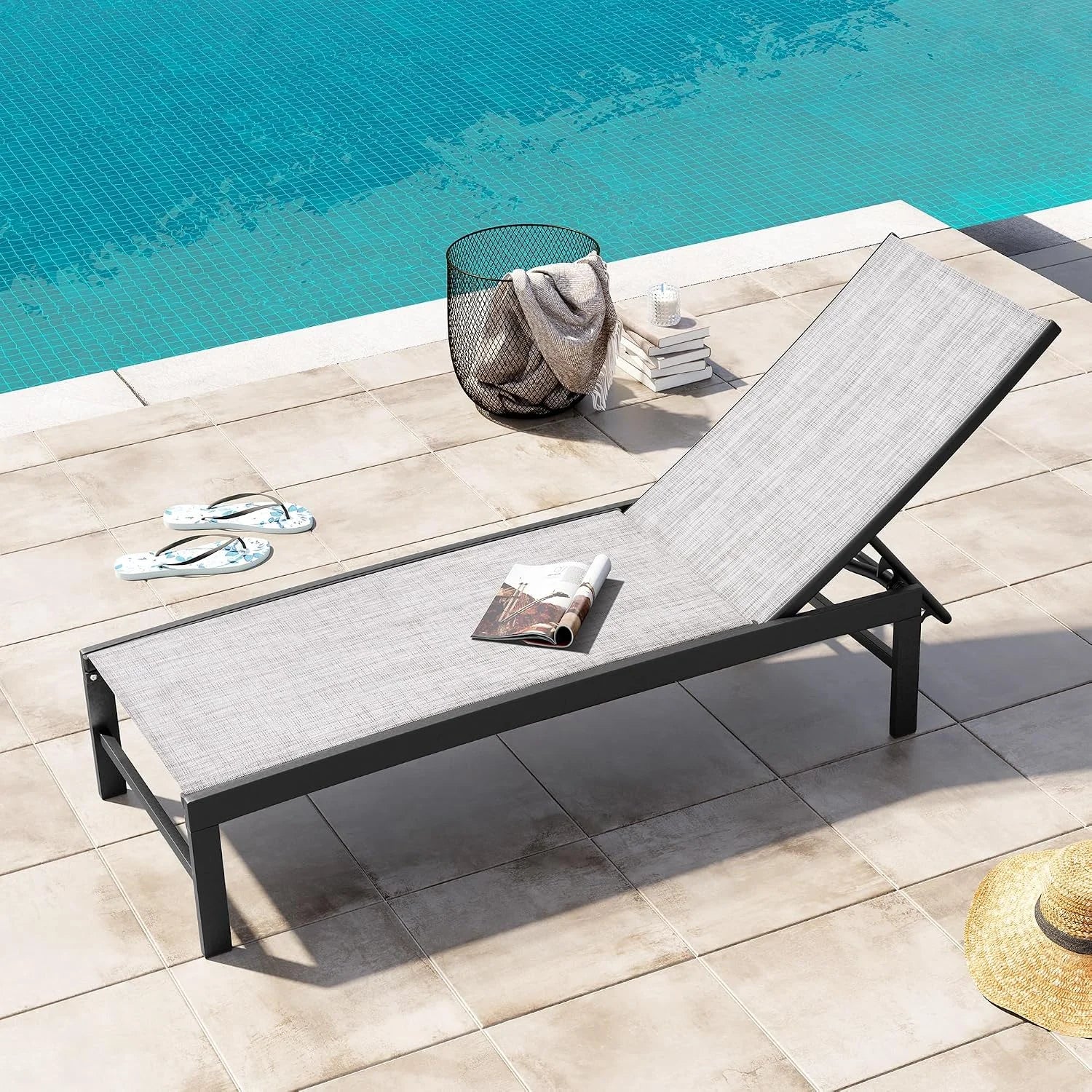 Special Products Lounge Chair Outdoor Set of 2, Metal Pool Chaise Lounge Chairs, Adjustable Five-Position Tanning - Image 8