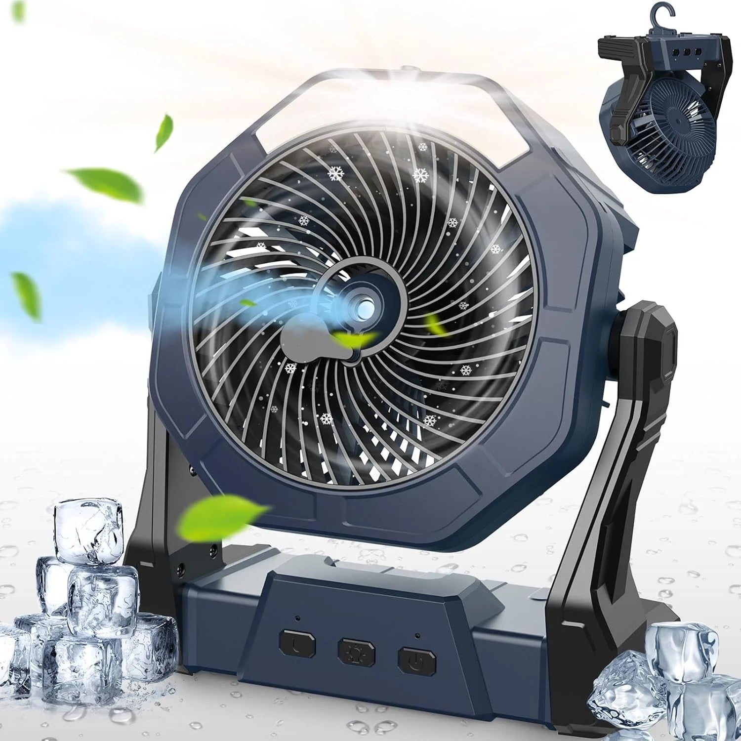 Special Ausic Portable Misting Fan, Outdoor Rechargeable Fan, LED Light, Hook, 35H - Image 2