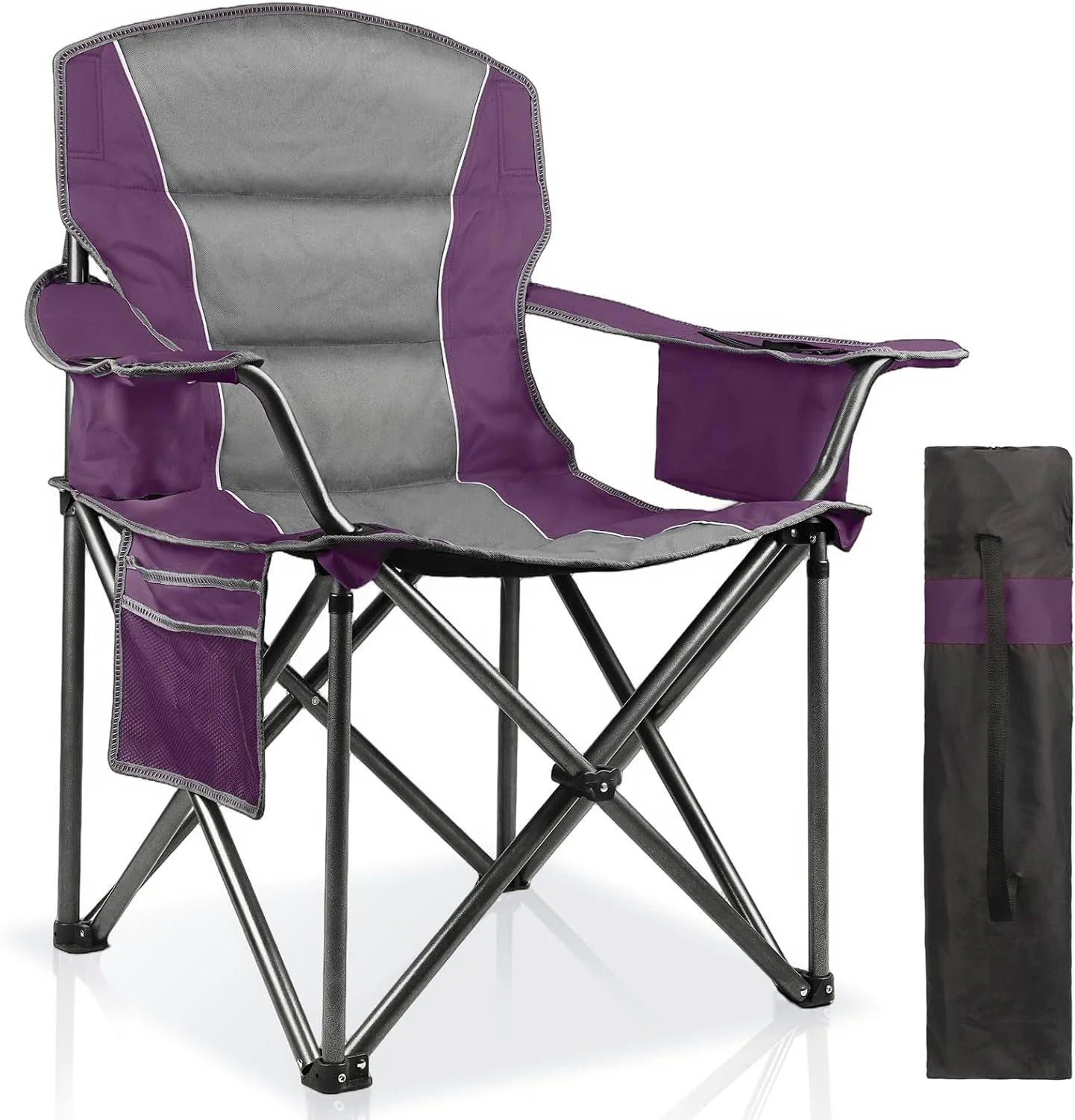 Special 2 Pack Padded Oversized Camping Chairs for Adults, Heavy Duty Support 400 Lbs, Folding Portable Lawn Chair - Image 2