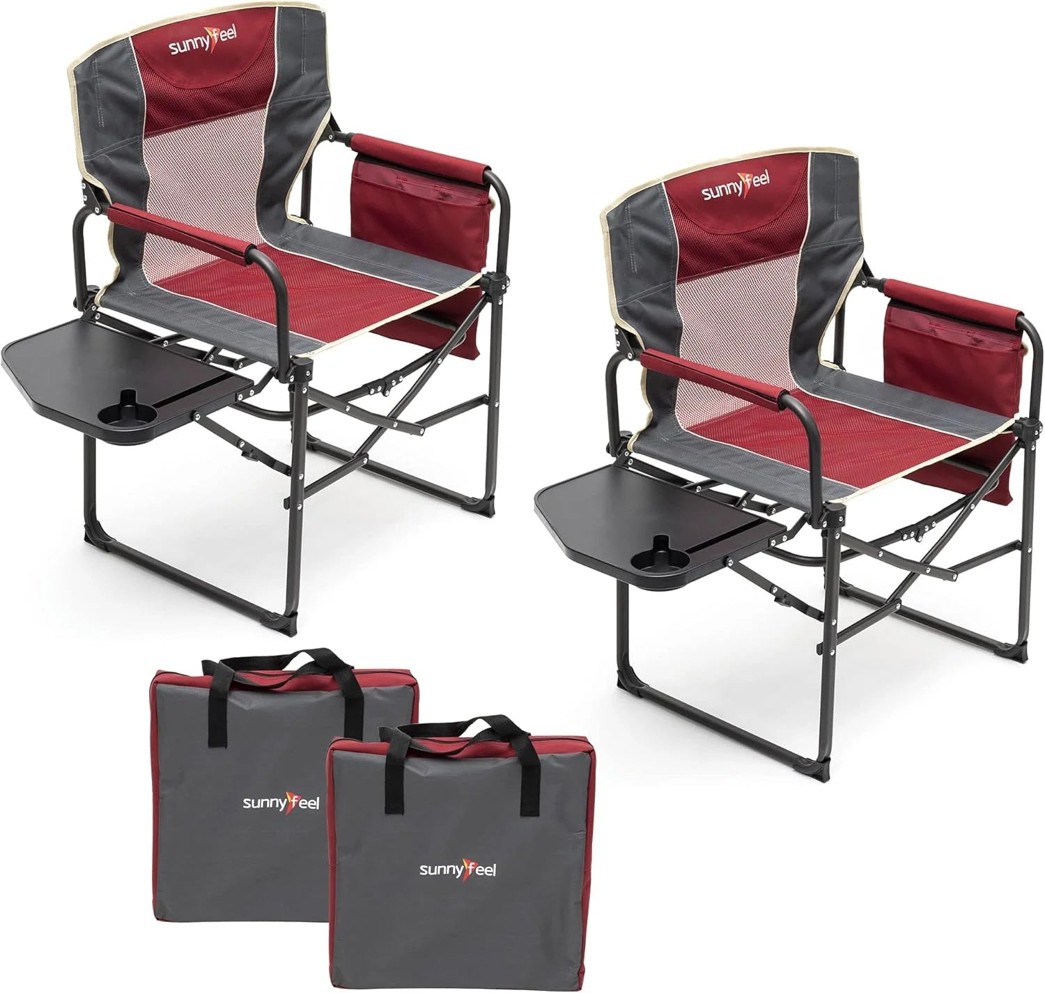 Special SUNNYFEEL Camping Directors Chair, Heavy Duty, Oversized Portable Folding Chair with Side Table