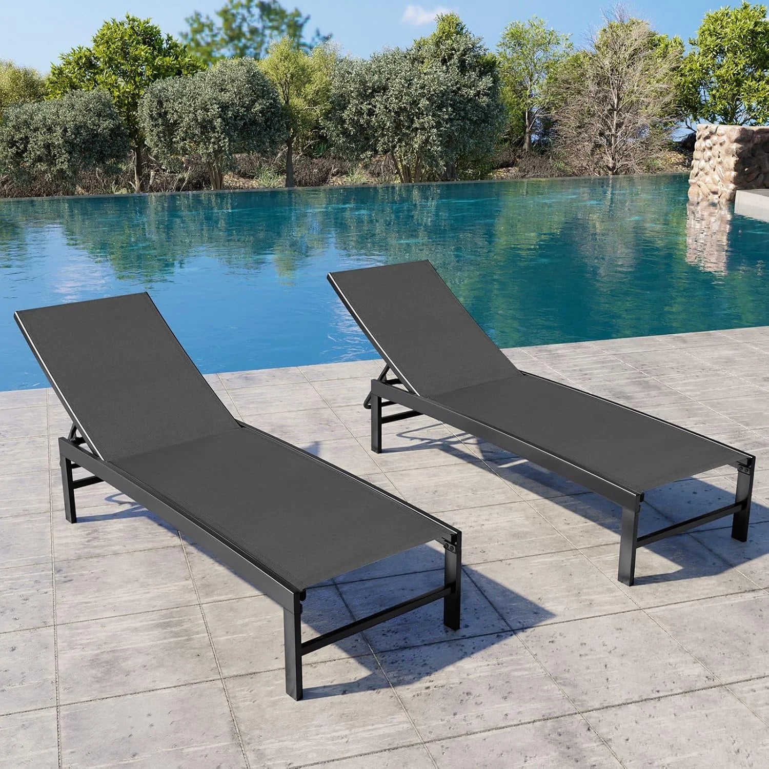 Special Products Lounge Chair Outdoor Set of 2, Metal Pool Chaise Lounge Chairs, Adjustable Five-Position Tanning - Image 9