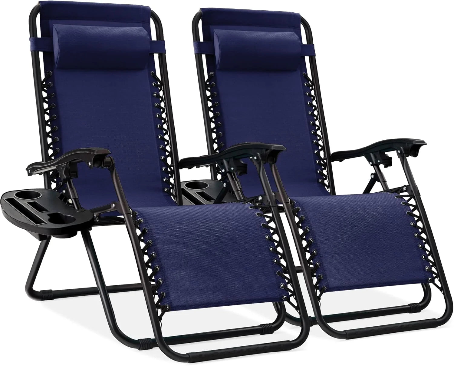 Special Choice Products Set of 2 Adjustable Steel Mesh Zero Gravity Lounge Chair Recliners w/Pillows and Cup Holder Trays - Image 47