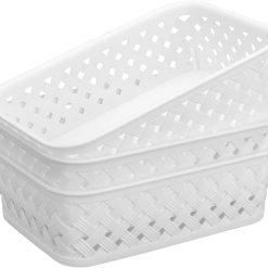 Alternative view of Special 3 Pack Plastic Storage Baskets, Large, White, Durable Woven Plastic with Built-In Handles