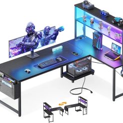 Special 53 L Shaped Gaming Desk with Shelves, LED & Outlets