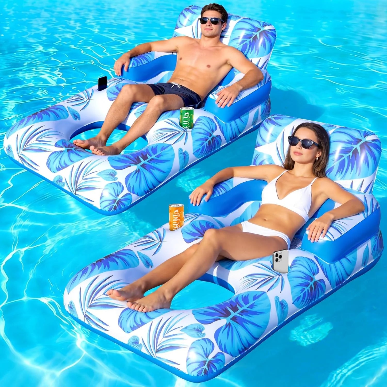 Special Pool Floats Adult, 65 Thicken PVC Inflatable Pool Float Lounger Rafts with Cup & Phone Holder & Headrest