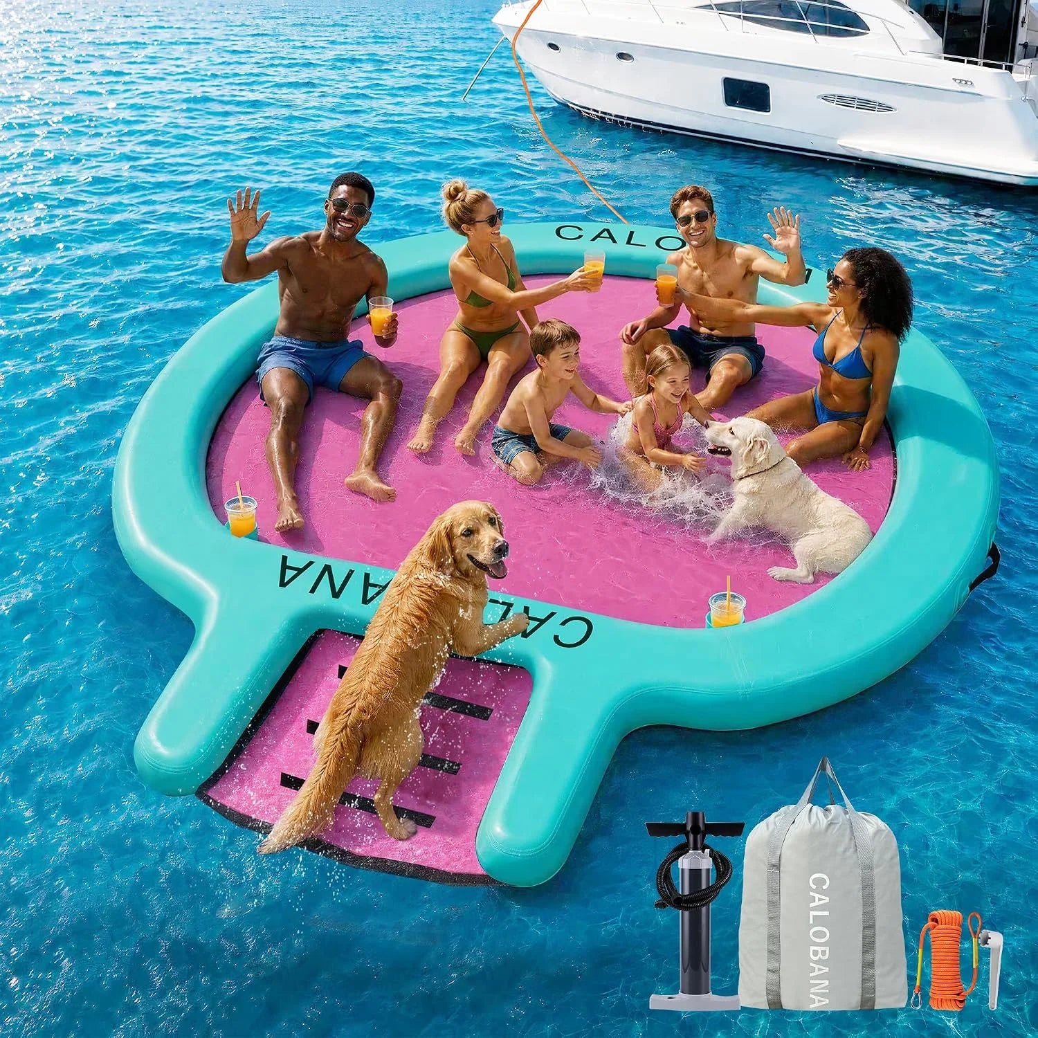 Special CALOBANA Water Hammock with Dog Boat Ramp, Inflatable Round Floating Ring for Adults Pets Heavy Duty Floating Dock - Image 5