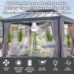 Alternative view of Special Outdoor Ceiling Fan Light 31.5" 40000mAh Large Portable Ceiling Fan With Remote and Hanging Hook, 4 Wind Speeds