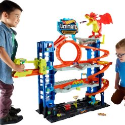 Special Wheels City Ultimate Garage Track Set with 2 Die-Cast Toy Cars & Car-Eating Dragon, Stores 50+ Vehicles