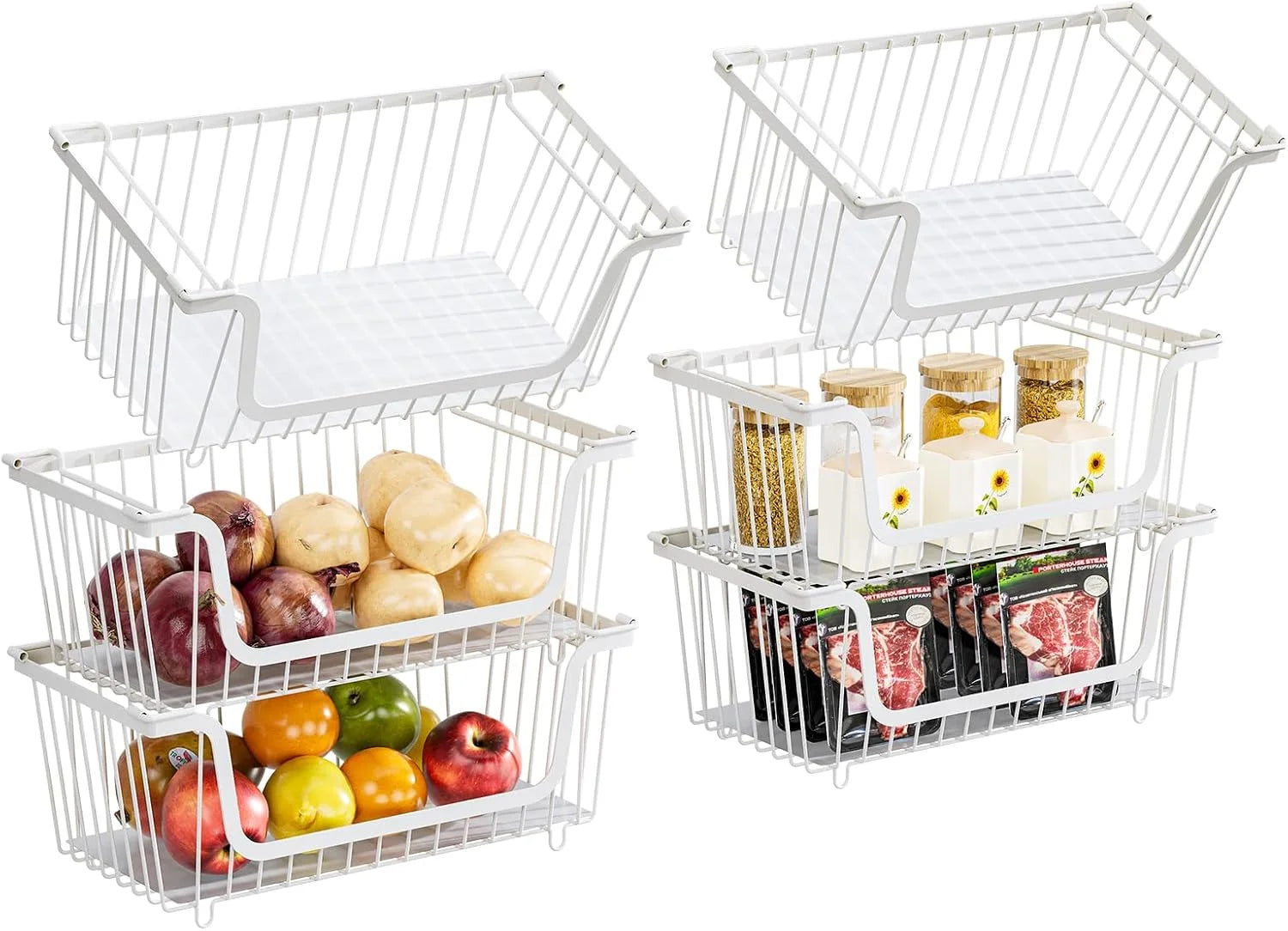 Special Stackable Wire Baskets Pantry Organizers and Storage Bins, Black, Breathable Metal Design with Rotating - Image 8