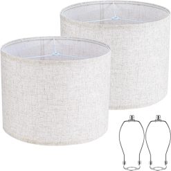 Special White 13 Drum Lamp Shades Set of 2 with Harps