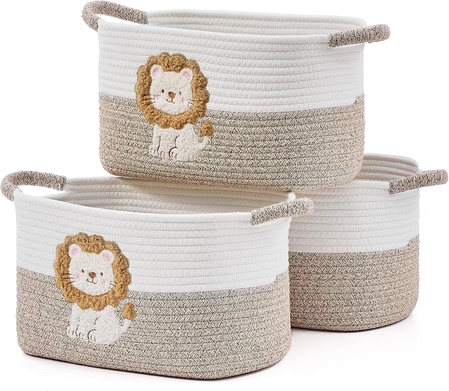 Special Basket, Woven Baskets for Shelves, White/Brown, 3 Pack Boho Cotton Rope Storage Baskets - Image 7
