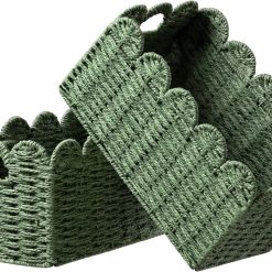 Alternative view of Special 2 Pack Scalloped Edge Basket, Wicker Storage Baskets for Shelves, Hand-woven Rattan Baskets with Built-in Handles