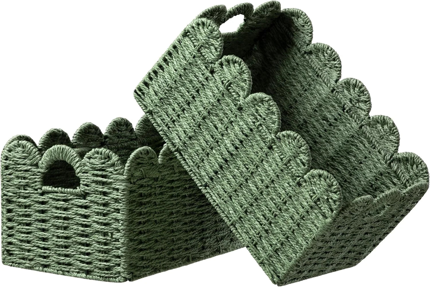 Special 2 Pack Scalloped Edge Basket, Wicker Storage Baskets for Shelves, Hand-woven Rattan Baskets with Built-in Handles - Image 2