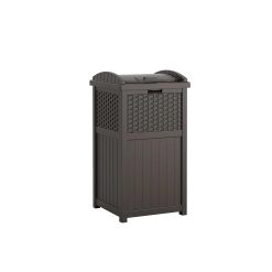 Special Suncast 33 Gallon Commercial Outdoor Trashcan Hideaway with Lid for 30 to 33 Gallon Trash Bags for Garage, Backyard
