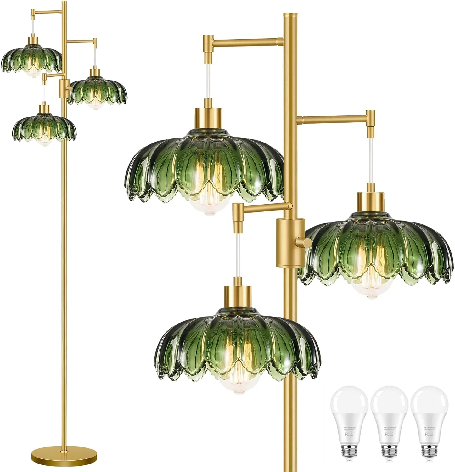 Special ZECOXOL Vintage Floor Lamp for Living Room Bedroom-3 Light Glass Floor Lamp with Three Led Bulb - Image 18