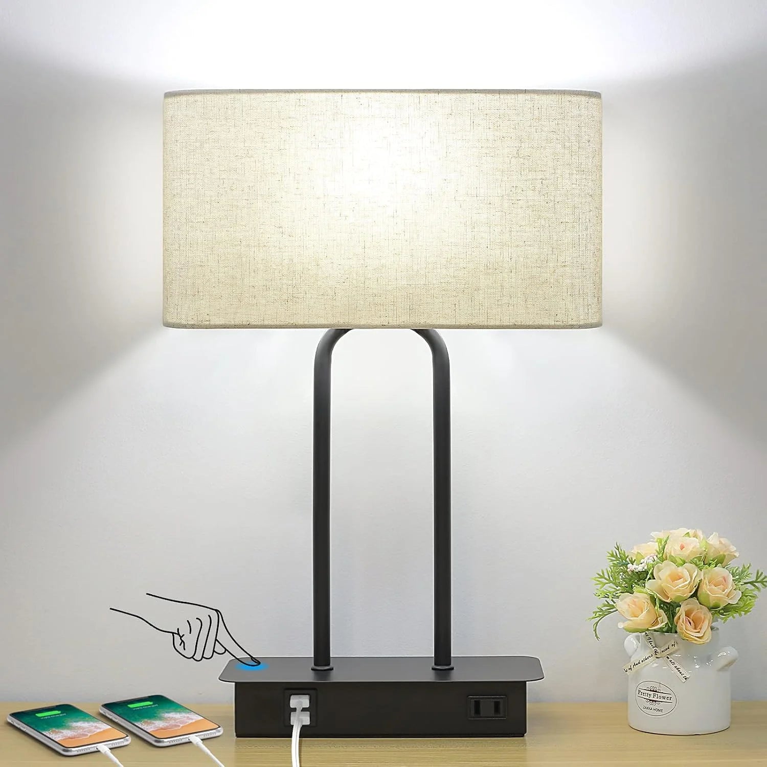 Special Lakumu Bedside Touch Control Table Lamps with Dual USB Charging Ports 1 AC Outlet, Dimmable - Image 2
