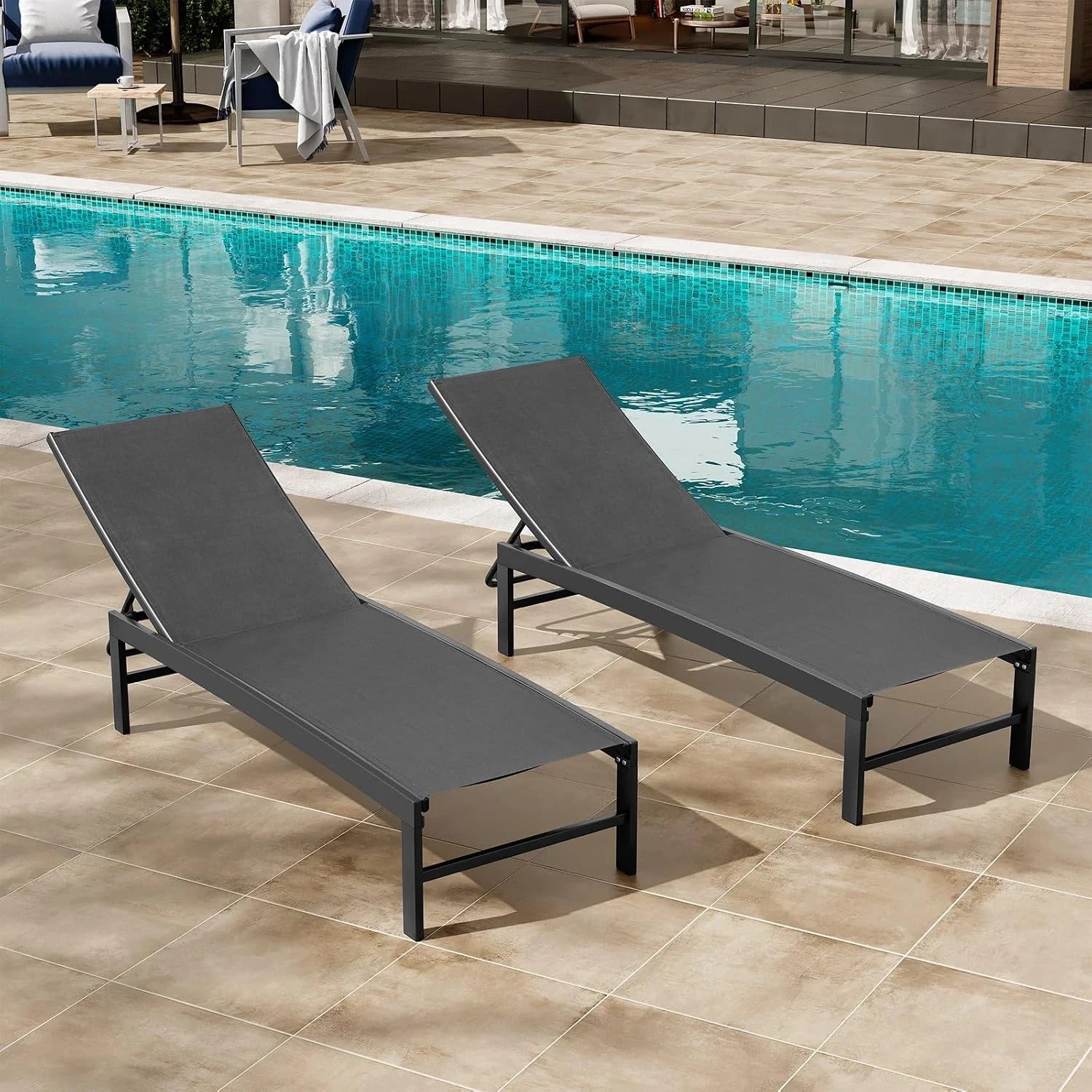 Special Products Lounge Chair Outdoor Set of 2, Metal Pool Chaise Lounge Chairs, Adjustable Five-Position Tanning - Image 5
