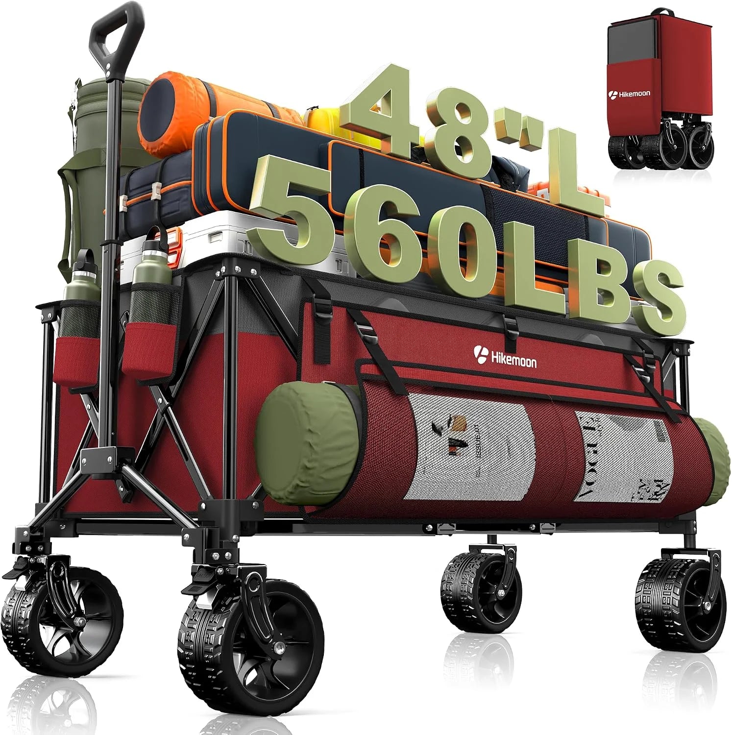 Special HIKEMOON 48" Extra Large Collapsible Wagon with Big Wheels, 300L Black, 560LBS Heavy Duty - Image 9
