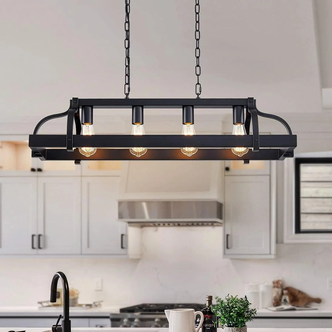 Special 5-Light Metal Chandelier Imitation Wood Grain Linear Pendant Ceiling Lighting Rustic Farmhouse Fixture Kitchen - Image 10