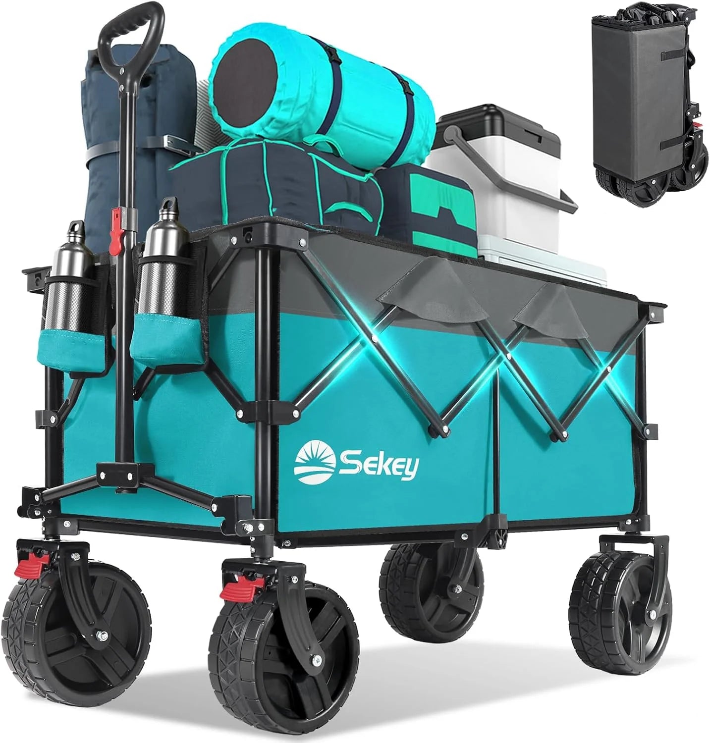 Special Sekey 220L Wagons Carts Foldable with Big All-Terrian Beach Wheels, Collapsible Heavy DutyWagon with Cup Holders - Image 4