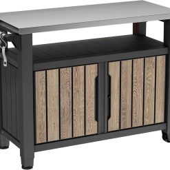 Special Keter Unity XL Outdoor Entertainment Cart with Wood鈥慙ook Finish, 78鈥慓allon Patio Storage Cabinet, Food Prep Station