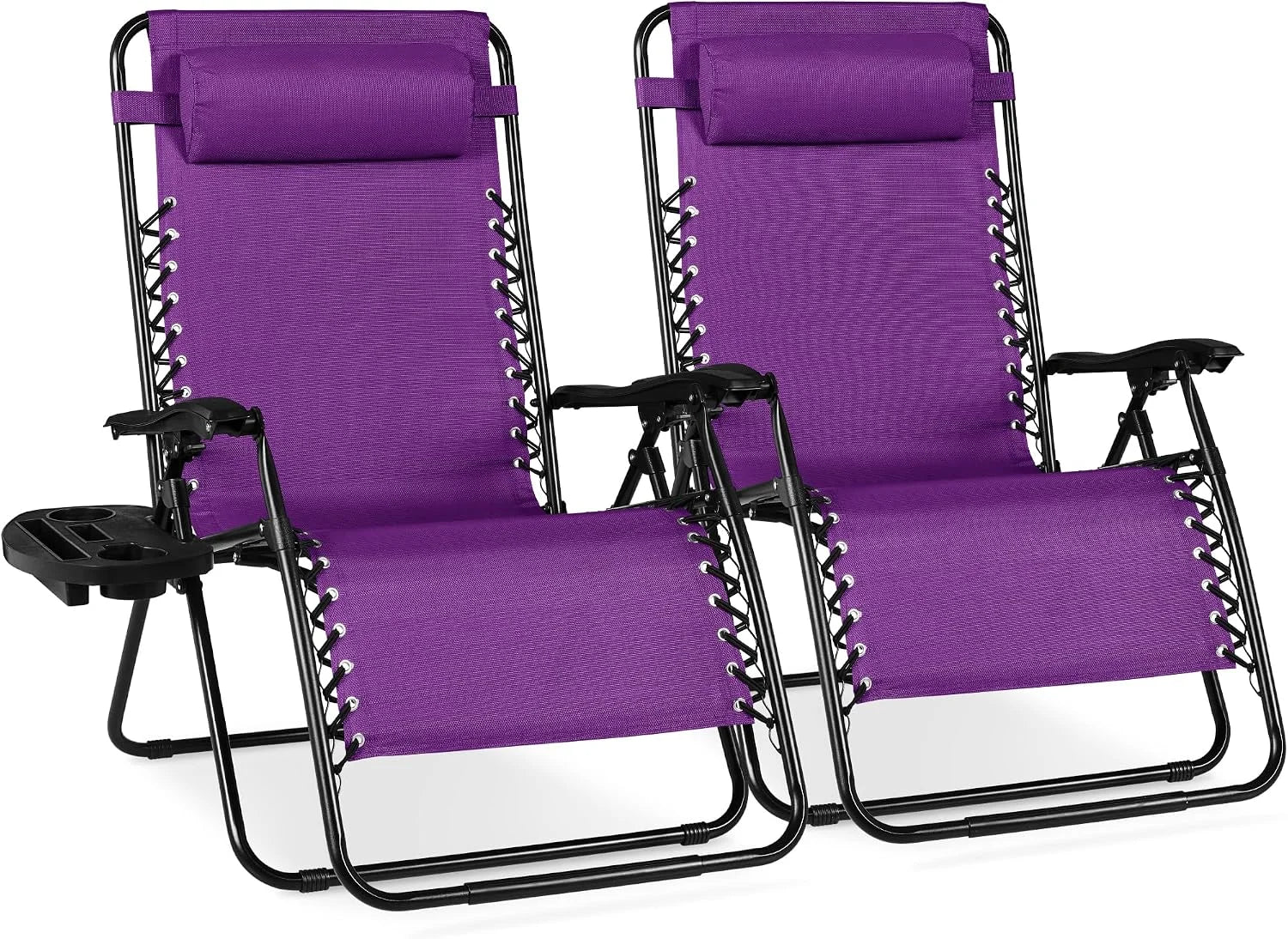 Special Best Choice Products Set of 2 Adjustable Steel Mesh Zero Gravity Lounge Chair Recliners w/Pillows and Cup Holder Trays - Image 34