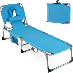 Special Tanning Chair, Folding Adjustable Patio Lounge Chair with Face Hole, 330LBS, Lightweight Portable Beach Lounge